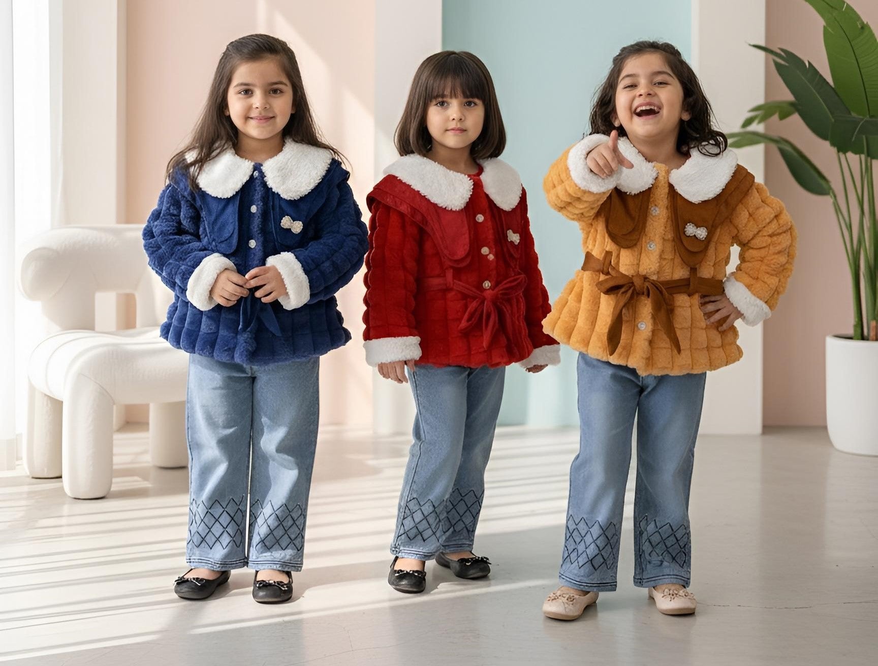 👑 Box Jacquard Fur with Denim Pant 2PCS 👖✨